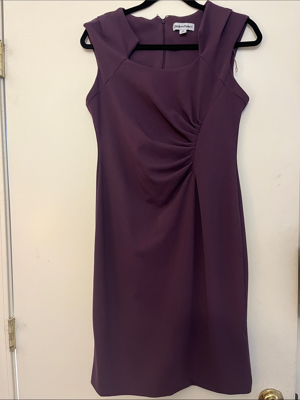 Shelby & Palmer Plum Sleeveless Ruched Sheath Dress